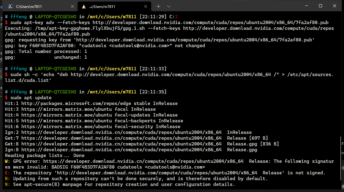 cannot install in cuda in ubuntu